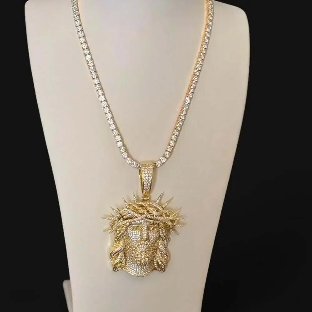 Jesus Pendant With tennis necklace cz